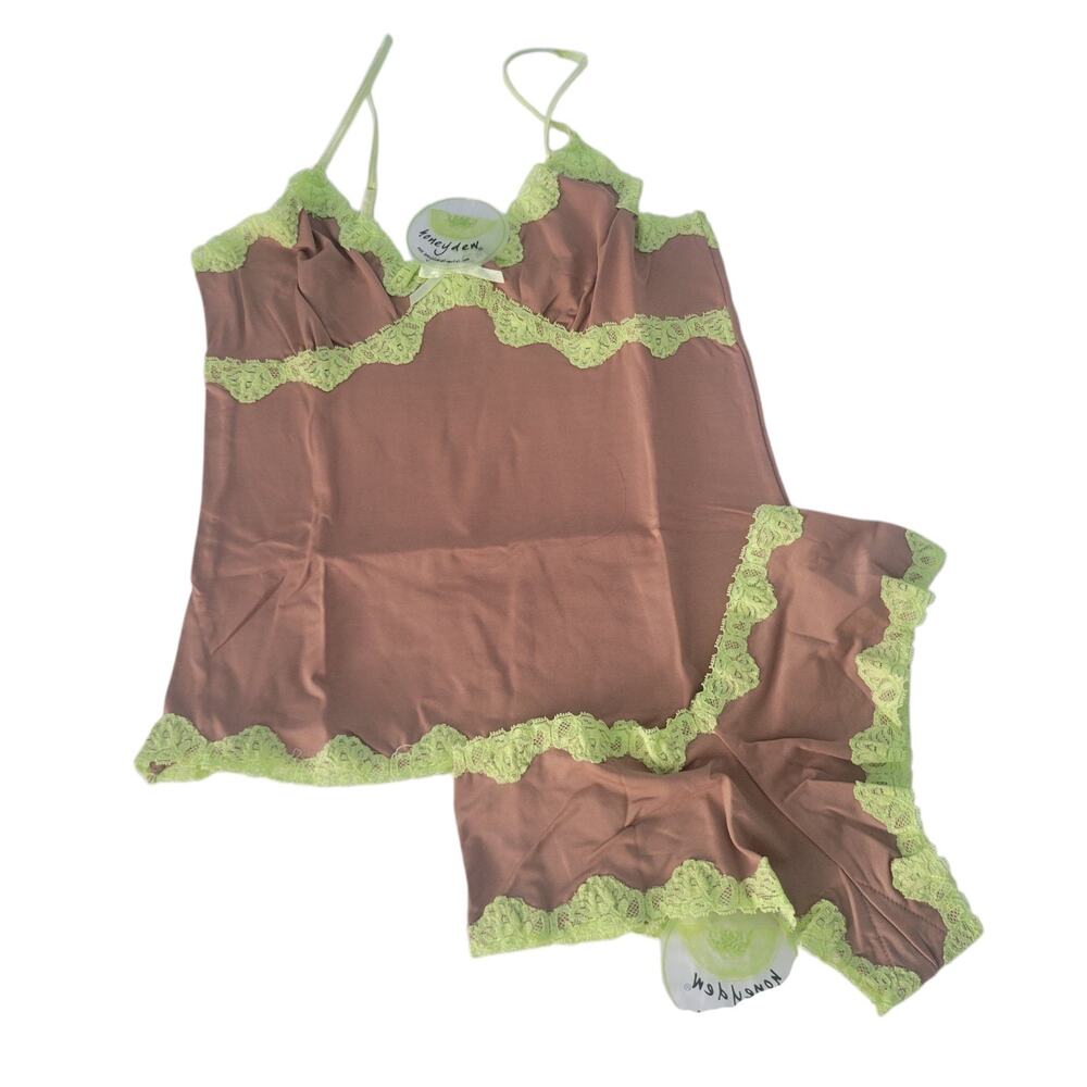 VTG Coquette Y2K Fairy Honey Dew Camisole twin Set SM Pistachio Bwn